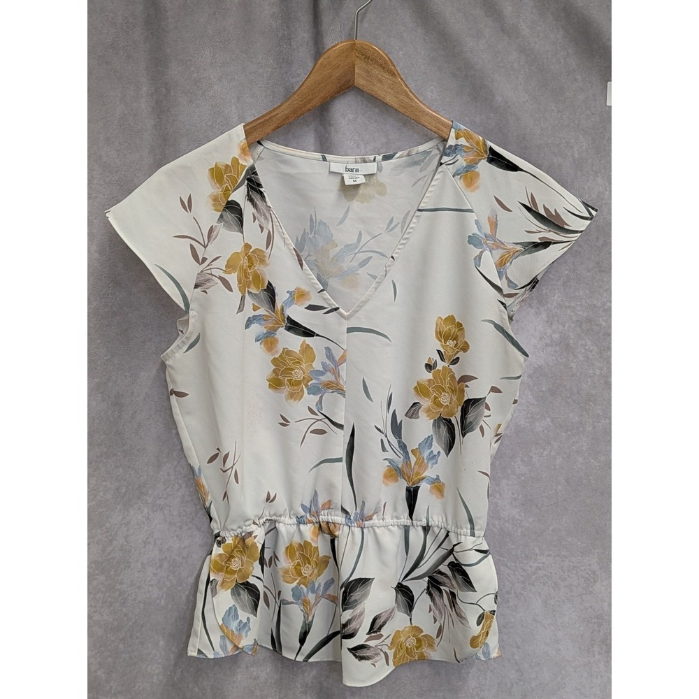 Bar III white floral peplum blouse Medium